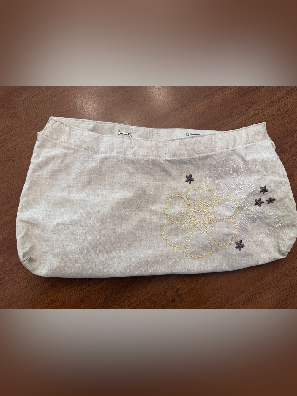 thirty-one Cream Linen Floral Embroidered Purse Skirt